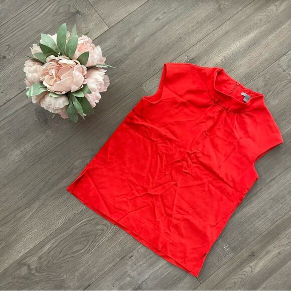 COS Red Orange Mock Neck Sleeveless Blouse - Picture 2 of 5
